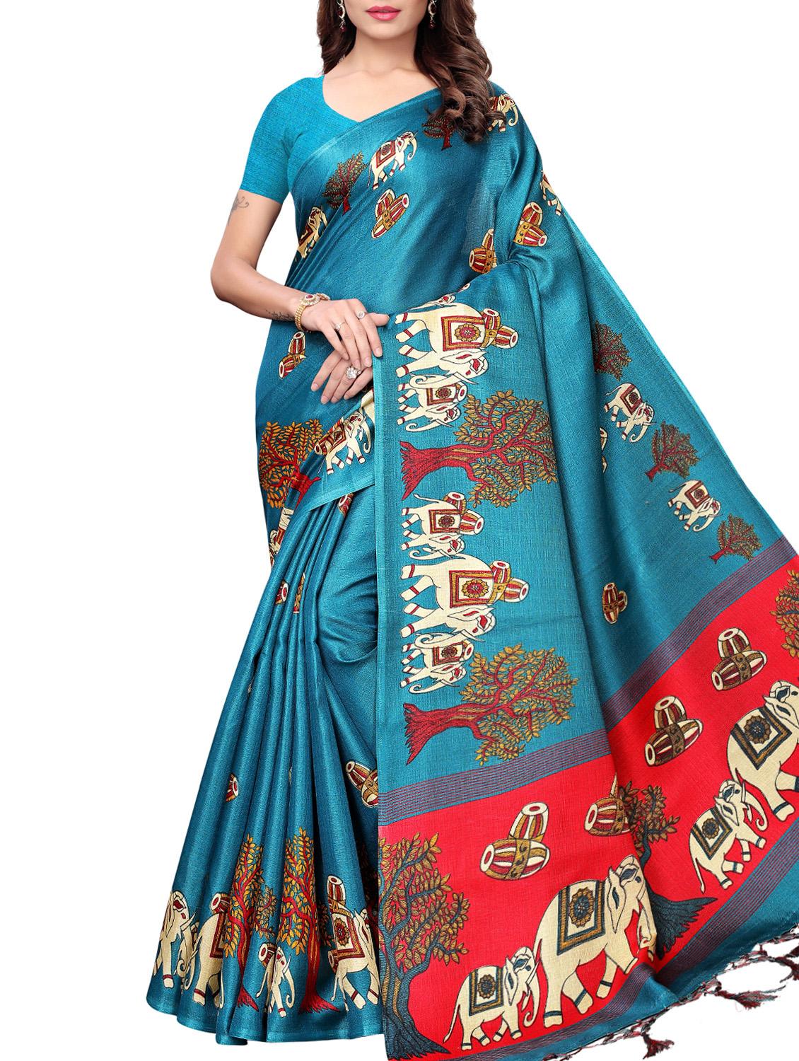 conversational printed saree with blouse - 16219235 - Zoom Image - 1