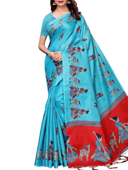 conversational printed saree with blouse - 16219249 - Standard Image - 1