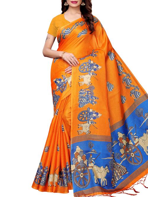 conversational printed saree with blouse - 16219252 - Standard Image - 1