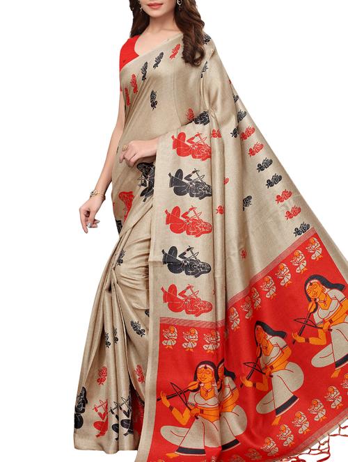 conversational printed saree with blouse - 16219257 - Standard Image - 1