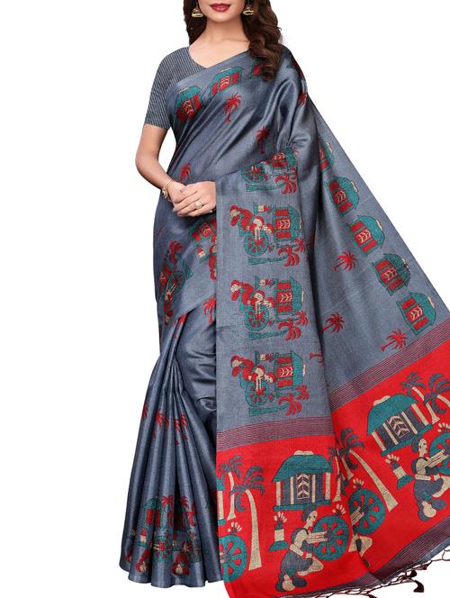 conversational printed saree with blouse - 16219262 - Standard Image - 1
