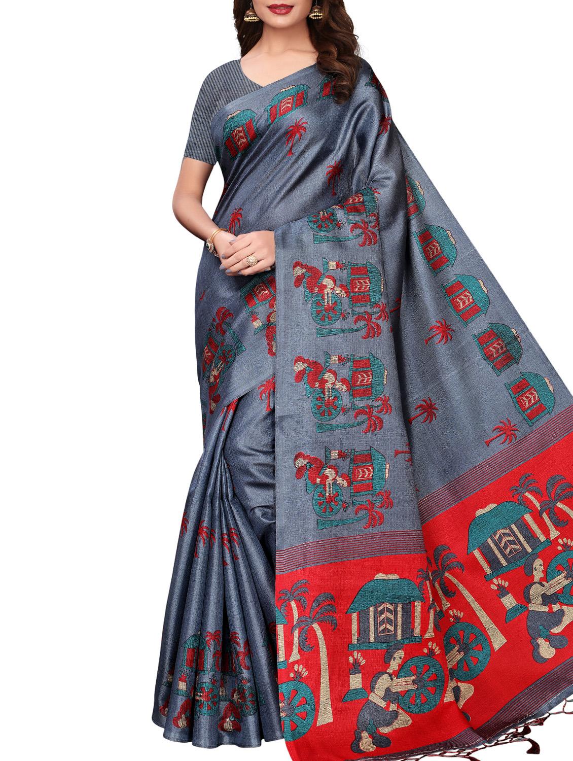 conversational printed saree with blouse - 16219262 - Zoom Image - 1