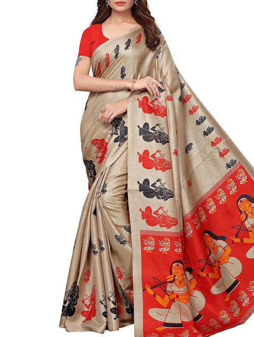 conversational printed saree with blouse - 16219291 - Standard Image - 1