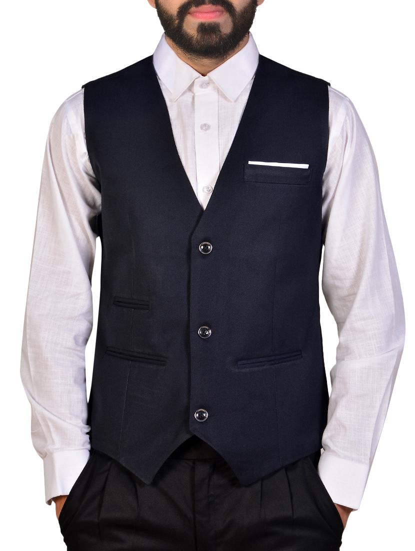 navy blue polyester blend waist coat - 16219838 - Zoom Image - 1