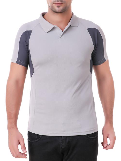 grey solid collared t-shirt - 16220388 - Standard Image - 1