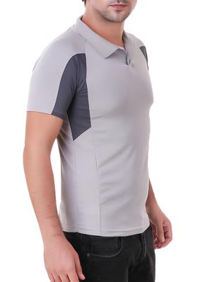 grey solid collared t-shirt - 16220388 - Standard Image - 2