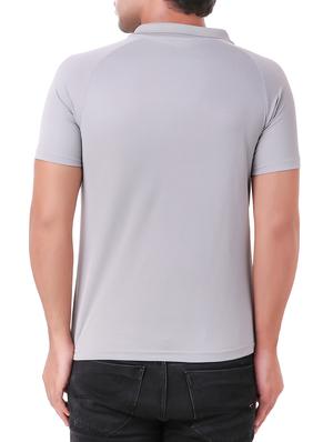 grey solid collared t-shirt - 16220388 - Standard Image - 3