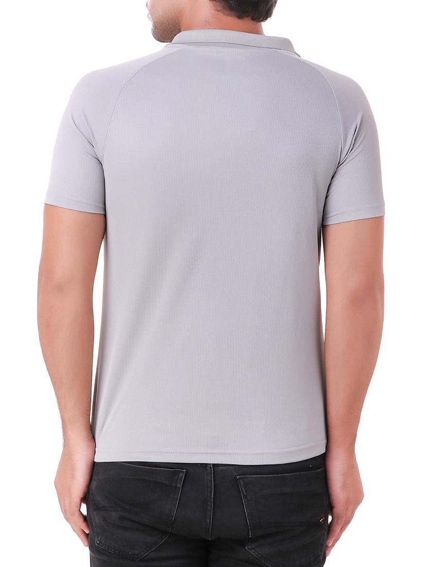 grey solid collared t-shirt - 16220388 - Zoom Image - 3