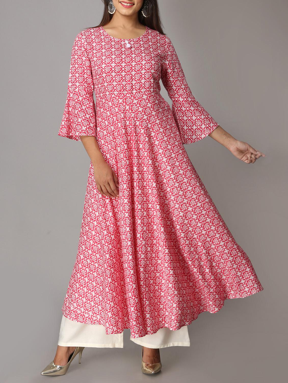 Bell sleeves flared kurta - 16222051 - Zoom Image - 1