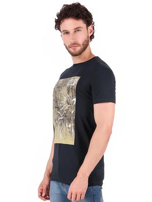 navy blue chest print t-shirt - 16222149 - Standard Image - 2