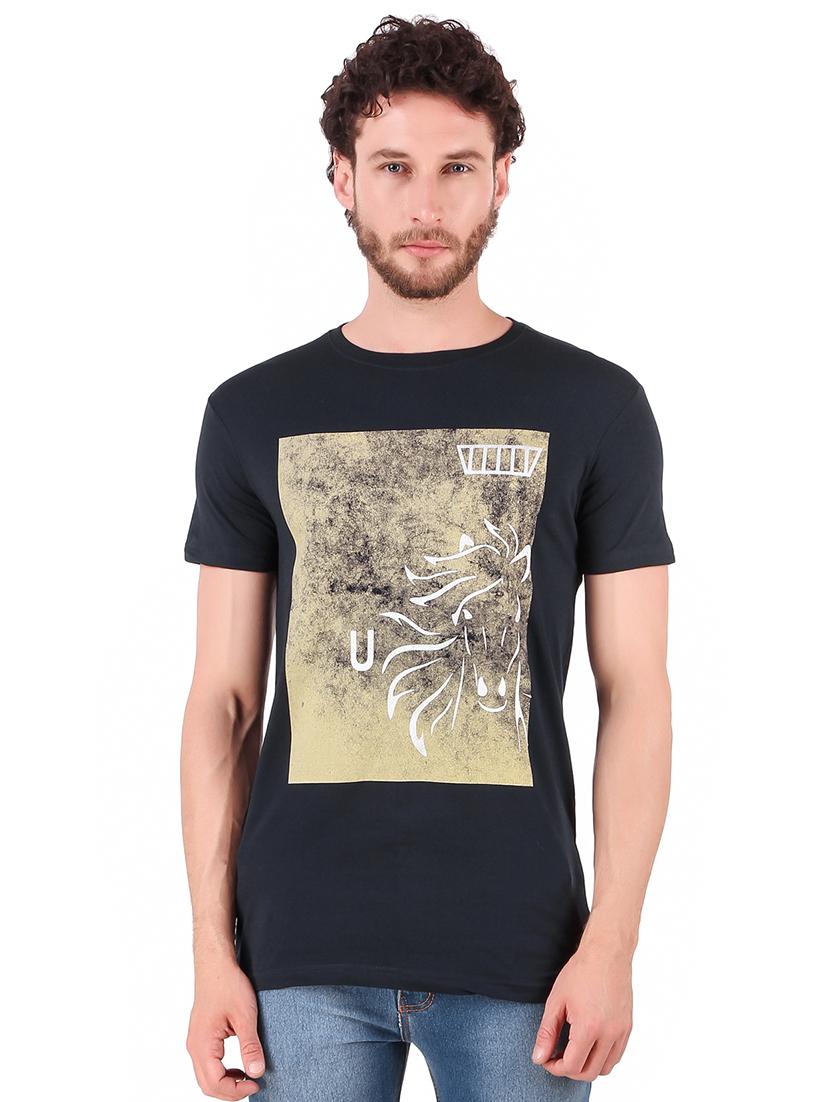 navy blue chest print t-shirt - 16222149 - Zoom Image - 1