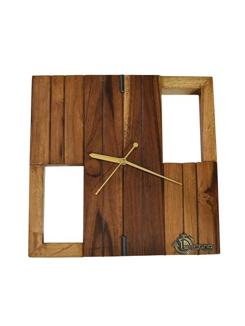 wooden teak strips antique rectangular and strips with lacquered polish wall clock - 16222161 - Standard Image - 1