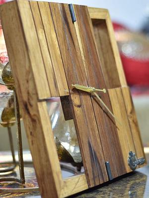 wooden teak strips antique rectangular and strips with lacquered polish wall clock - 16222161 - Standard Image - 2