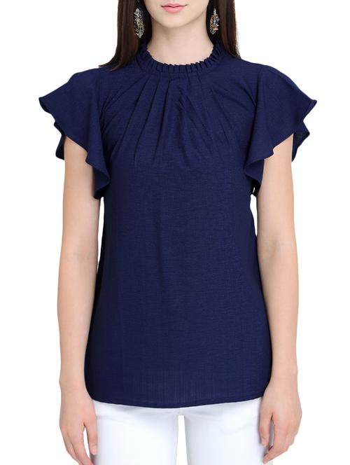 pleated mock neck ruffle sleeved top - 16222696 - Standard Image - 1