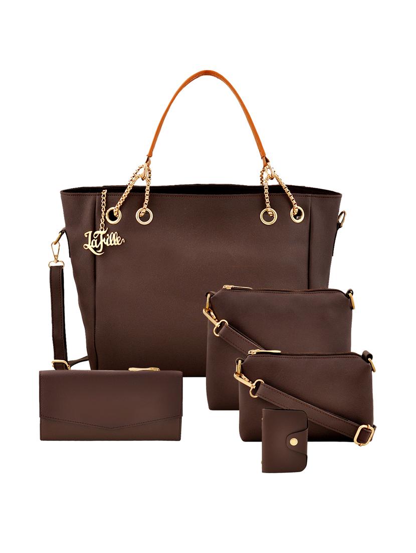 brown leatherette (pu) handbag combo - 16224147 - Zoom Image - 1
