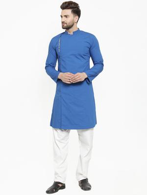 blue solid long kurta - 16226440 - Standard Image - 4