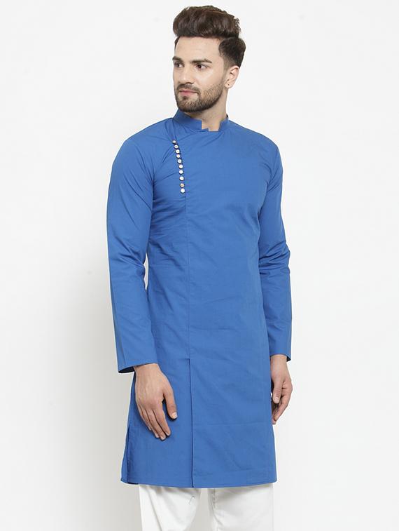 blue solid long kurta - 16226440 - Zoom Image - 2