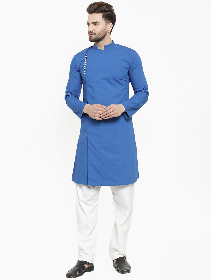 blue solid long kurta - 16226440 - Zoom Image - 4