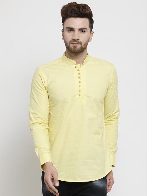yellow solid short kurta - 16226448 - Standard Image - 1