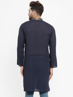 blue solid long kurta - 16226451 - Standard Image - 3