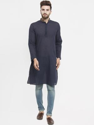 blue solid long kurta - 16226451 - Standard Image - 4