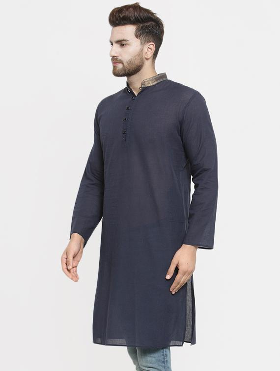 blue solid long kurta - 16226451 - Zoom Image - 2