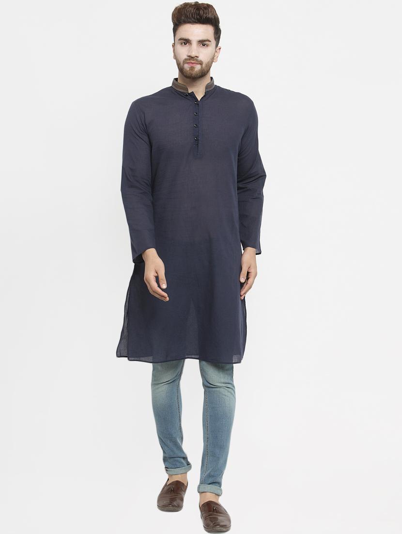 blue solid long kurta - 16226451 - Zoom Image - 4