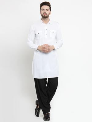 white solid pathani kurta - 16226461 - Standard Image - 4