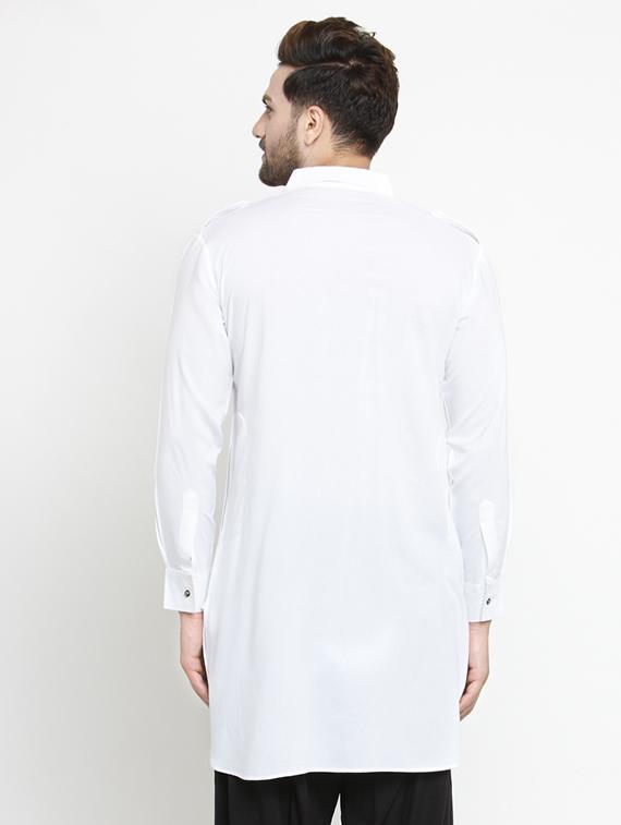 white solid pathani kurta - 16226461 - Zoom Image - 3