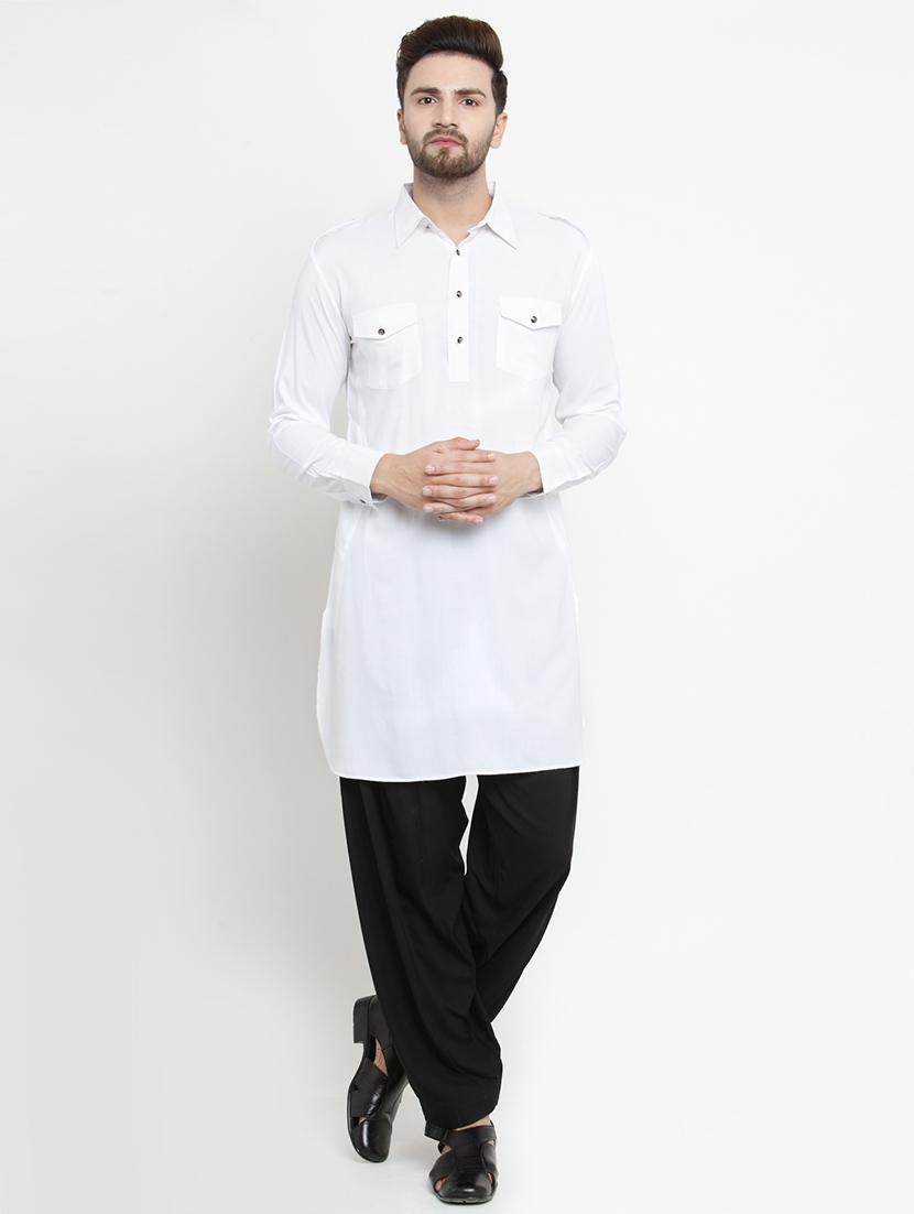 white solid pathani kurta - 16226461 - Zoom Image - 4
