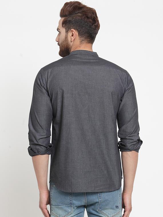 grey solid short kurta - 16226465 - Zoom Image - 3