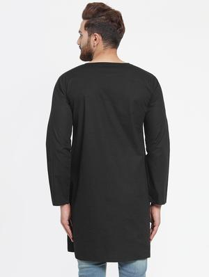 black solid long kurta - 16226467 - Standard Image - 3