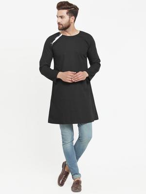 black solid long kurta - 16226467 - Standard Image - 4
