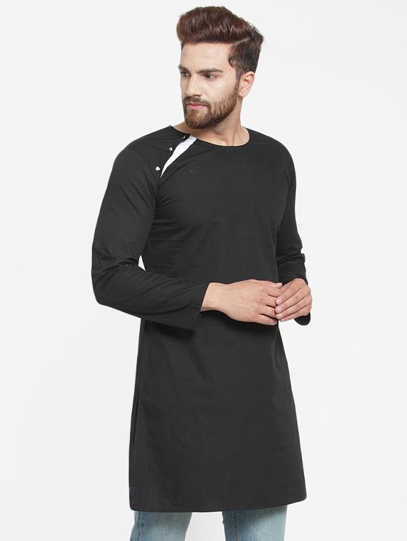 black solid long kurta - 16226467 - Zoom Image - 2
