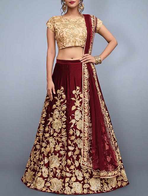 floral embroidered a-line lehenga - 16226886 - Standard Image - 1