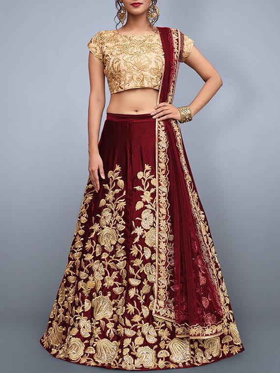 floral embroidered a-line lehenga - 16226886 - Zoom Image - 1