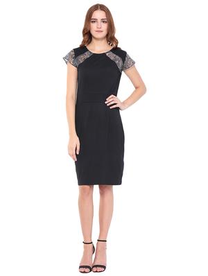 keyhole back mesh paneled sheath dress - 16227109 - Standard Image - 4