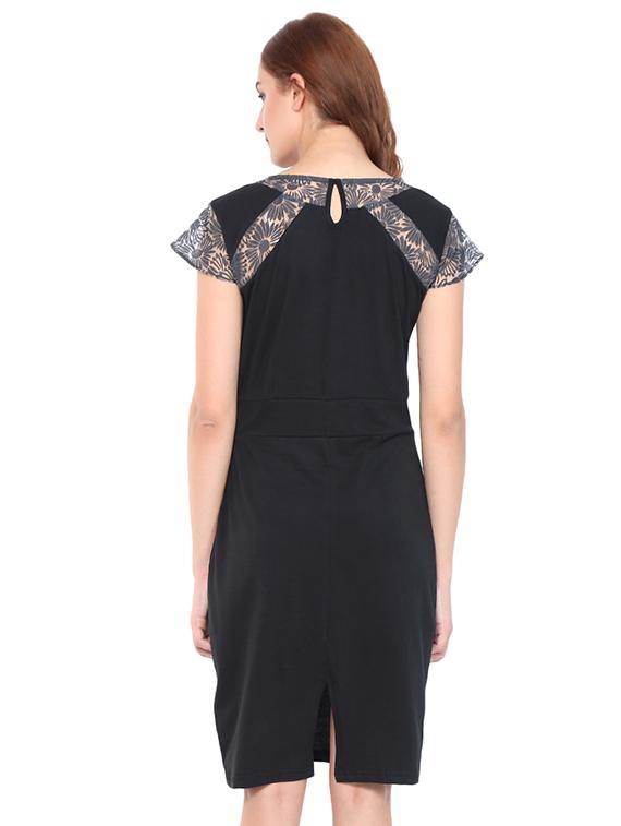 keyhole back mesh paneled sheath dress - 16227109 - Zoom Image - 3