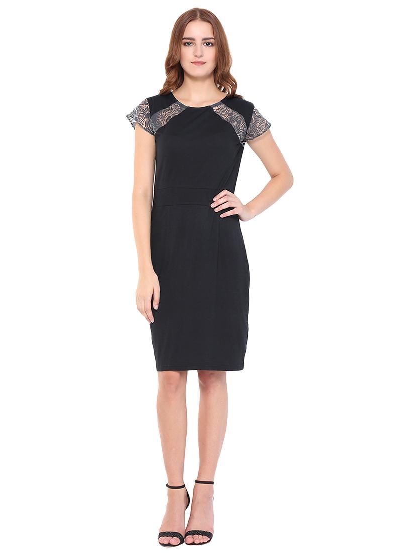 keyhole back mesh paneled sheath dress - 16227109 - Zoom Image - 4