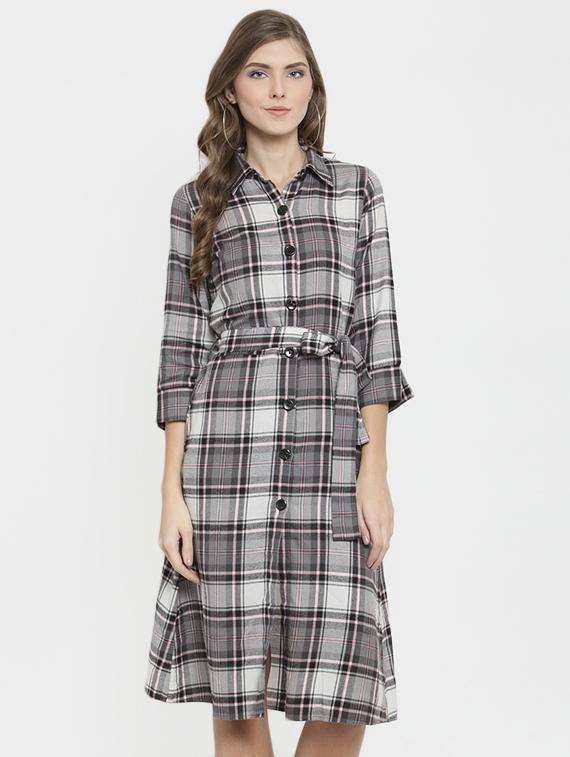tie knot button up a-line dress - 16227113 - Zoom Image - 1