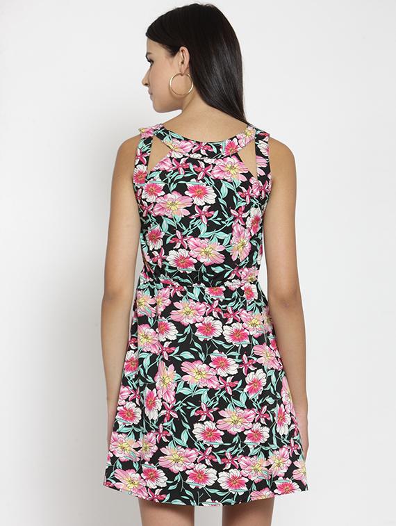 cut out detail floral a-line dress - 16227115 - Zoom Image - 3