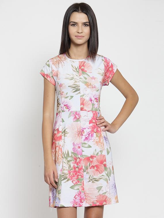 crew neck floral a-line dress - 16227116 - Zoom Image - 1