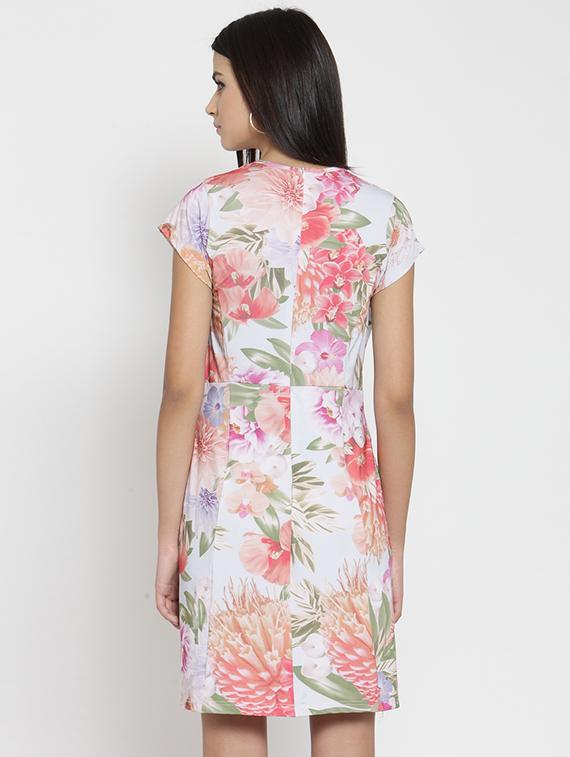crew neck floral a-line dress - 16227116 - Zoom Image - 3