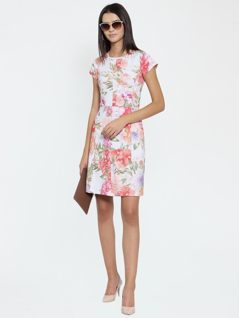 crew neck floral a-line dress - 16227116 - Zoom Image - 4