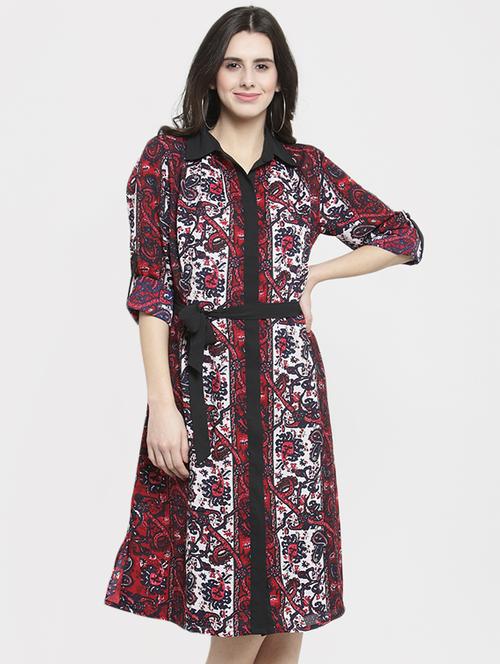 button up tie knot a-line dress - 16227122 - Standard Image - 1