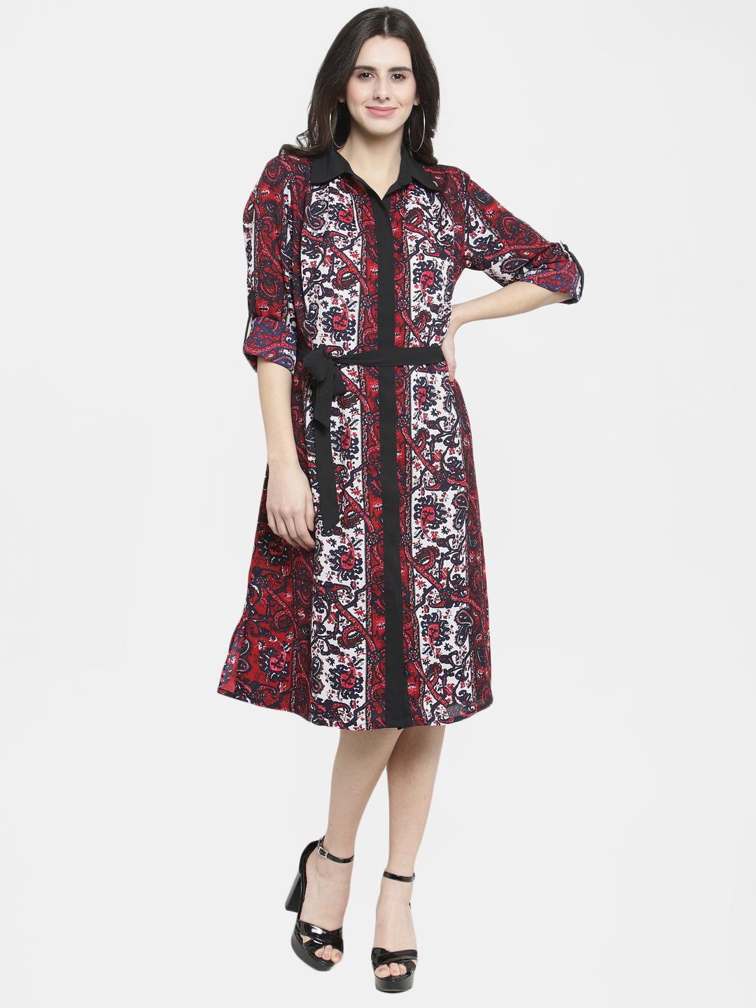 button up tie knot a-line dress - 16227122 - Zoom Image - 4