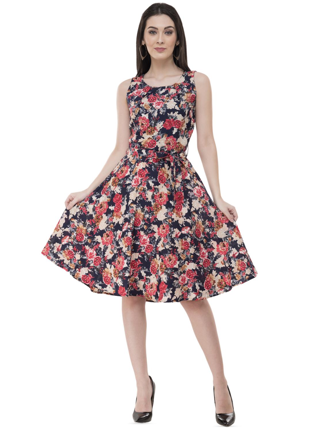 tie knot floral flared dress - 16227188 - Zoom Image - 1