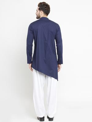 blue solid asymmetric kurta - 16227383 - Standard Image - 3