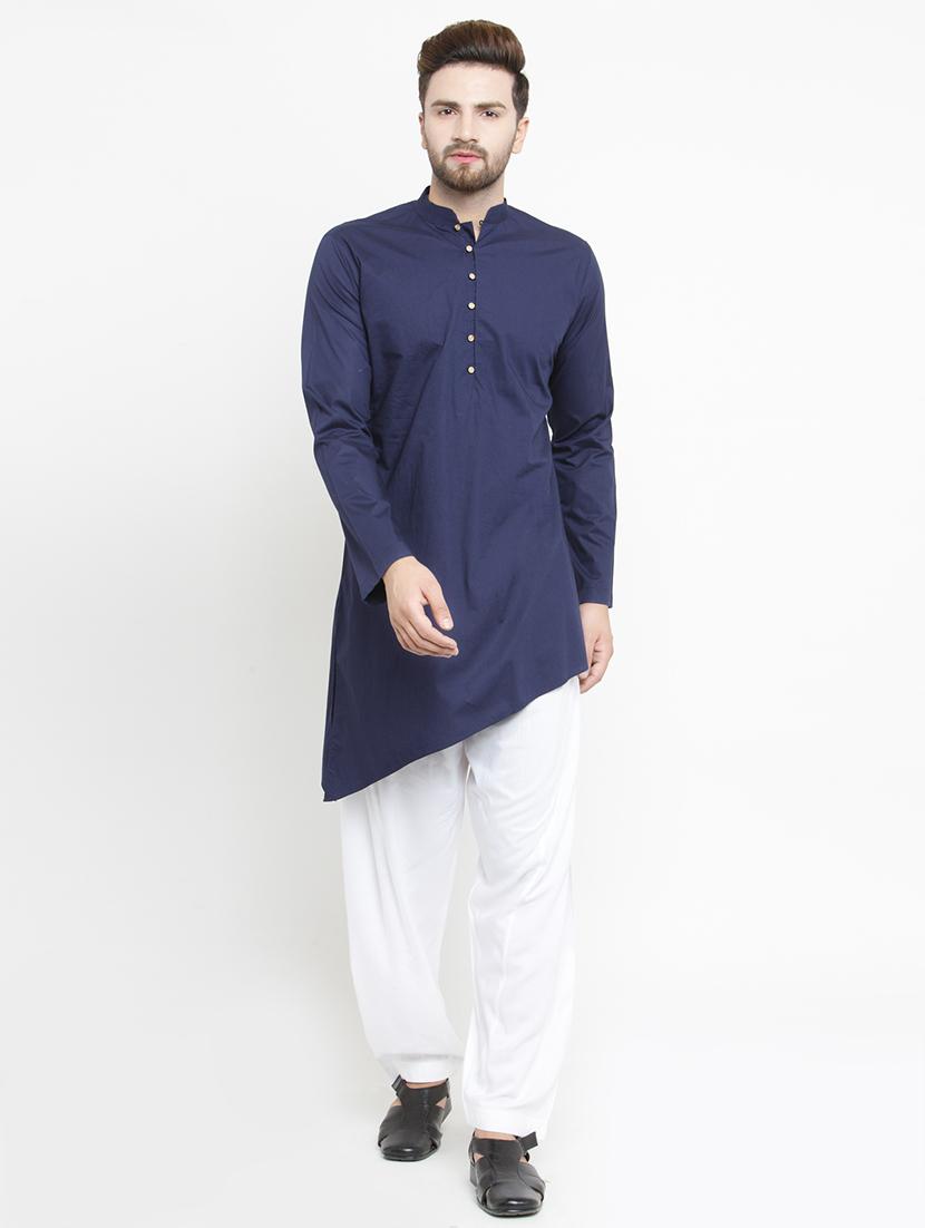 blue solid asymmetric kurta - 16227383 - Zoom Image - 1