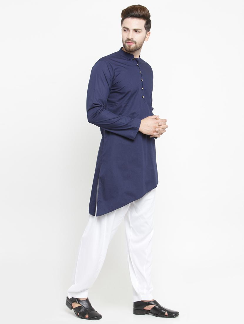 blue solid asymmetric kurta - 16227383 - Zoom Image - 2